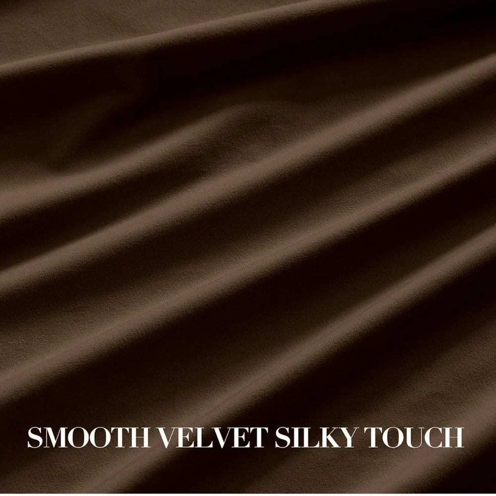 Brown Velvet Room Darkening Curtains 52 x 90 Thermal Insulated Drapes